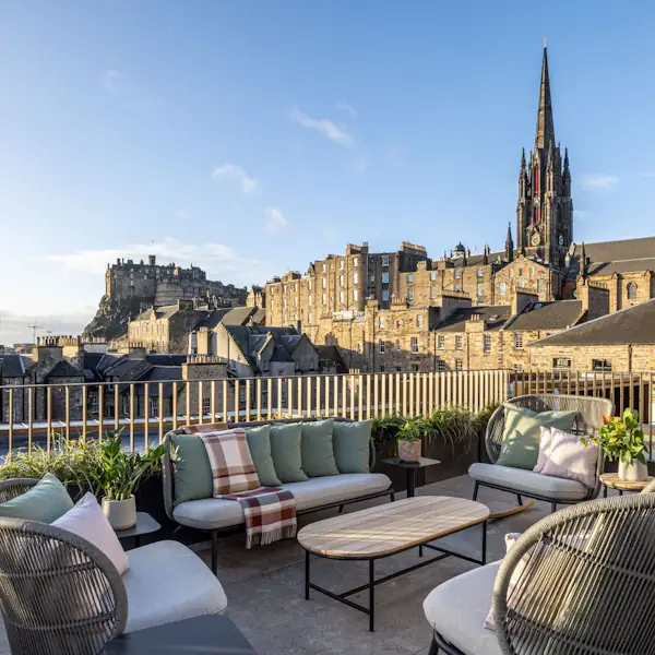 Edinburgh rooftop terrace with Edinburgh Castle view